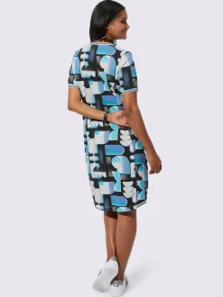 Robe droite à manches courtes avec imprimé géométrique en coton
