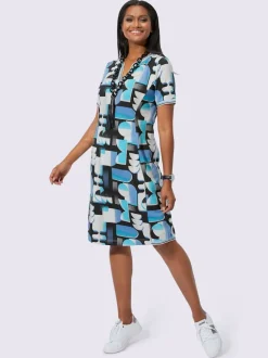 Robe droite à manches courtes avec imprimé géométrique en coton