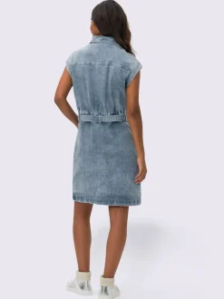 Robe en jean col chemise manches courtes et ceinture