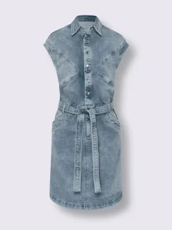 Robe en jean col chemise manches courtes et ceinture