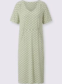 Robe en jersey imprimée à pois manches courtes col V