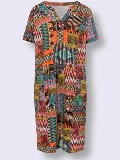Robe en jersey imprimé géométrique col V ouvert et manches courtes