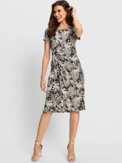 Robe en jersey motif floral et effet cache cœur manches courtes