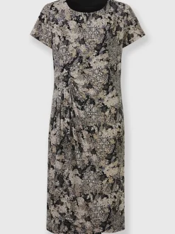 Robe en jersey motif floral et effet cache cœur manches courtes
