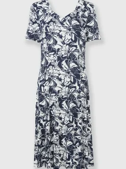 Robe en jersey viscose motif floral manches courtes avec ceinture