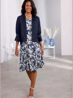 Robe en jersey viscose motif floral manches courtes avec ceinture