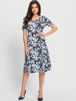 Robe en jersey viscose motif floral manches courtes avec ceinture