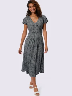 Robe fluide à col V et manches courtes imprimé fleuri
