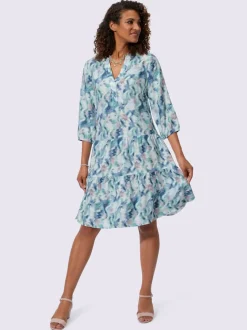 Robe imprimée à fleurs en viscose fluide et col en V
