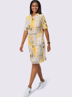 Robe imprimée géométrique à manches courtes et coupe fluide