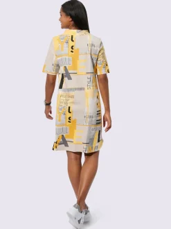 Robe imprimée géométrique à manches courtes et coupe fluide