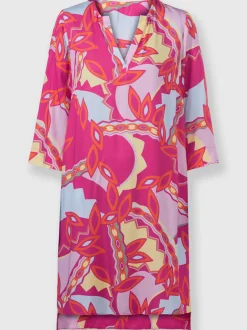 robe imprimée motif abstrait en viscose fluide et manches trois quarts