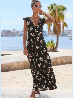 Robe longue encolure en v estivale