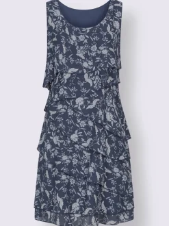Robe à motif floral et effet superposé affinant