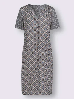 Robe tunique à col en V et manches courtes motif géométrique