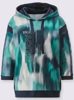 Sweat à capuche en modal et coton manches longues motif abstrait