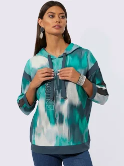 Sweat à capuche en modal et coton manches longues motif abstrait