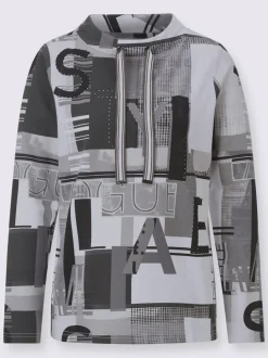 Sweat à capuche à manches longues motif lettres et blocs graphiques