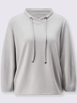 Sweatshirt à capuche en mélange de modal avec manches trois quarts