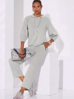 Sweatshirt à capuche en mélange de modal avec manches trois quarts