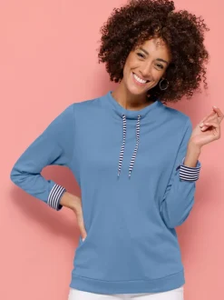 Sweatshirt col montant avec lien à nouer rayé et manches longues
