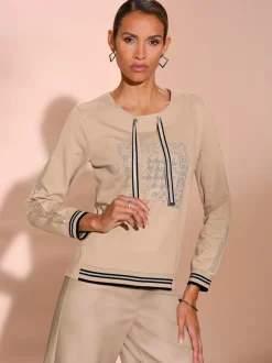 Sweatshirt à col rond et manches longues avec liens rayés