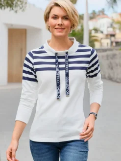 Sweatshirt coton avec rayures horizontales sur les épaules et les manches