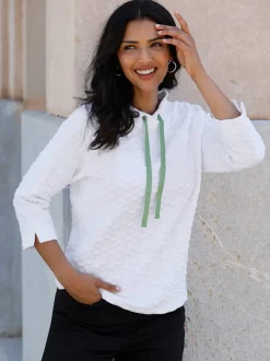 Sweatshirt jacquard en jersey à capuche et manches longues