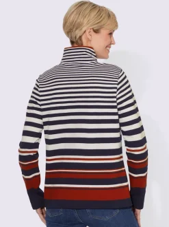 Sweatshirt pur coton à col camionneur et manches longues rayé marin
