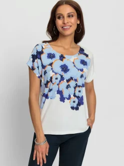 T shirt à col rond et imprimé floral devant manches courtes