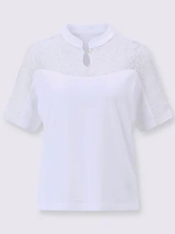 T shirt à dentelle florale sur l avant et col montant