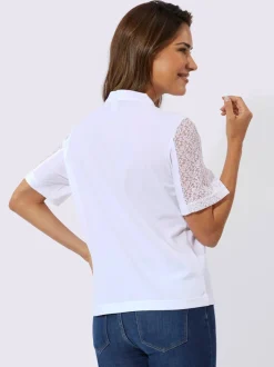 T shirt à dentelle florale sur l avant et col montant