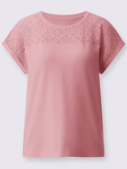 T shirt à encolure ronde et empiècement dentelle devant