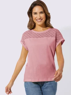 T shirt à encolure ronde et empiècement dentelle devant