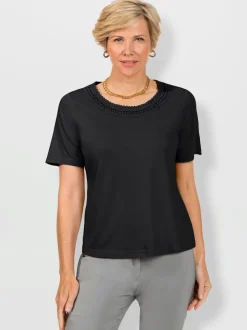 T shirt à encolure ronde et manches courtes dentelle fine jersey