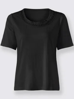 T shirt à encolure ronde et manches courtes dentelle fine jersey