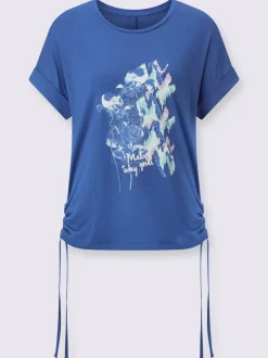 T shirt à manches courtes col rond imprimé floral et fronces