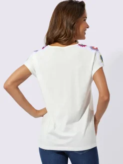 T shirt à manches courtes col en V et dentelle crochetée