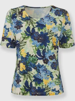 T shirt à manches courtes et col rond motif fleuri ECOVERO