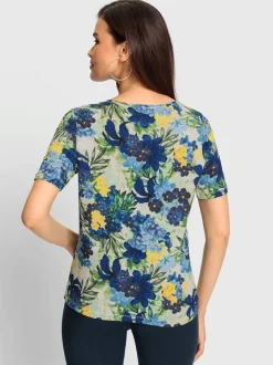 T shirt à manches courtes et col rond motif fleuri ECOVERO