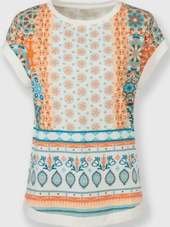 T shirt à manches courtes encolure en U et motifs mélangés