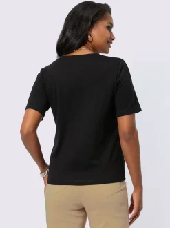 T shirt à manches courtes col V et broderie en courbe