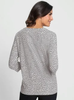 T shirt à manches trois quart et motif floral en coton