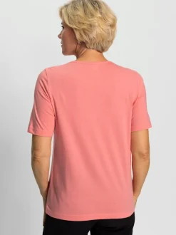 T shirt coton à manches courtes col rond fleurs et pierres