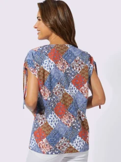 T shirt coton à manches courtes et col rond imprimé patchwork