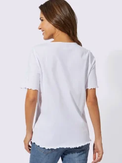 T shirt en coton manches courtes col ronde passepoilée motif imprimé