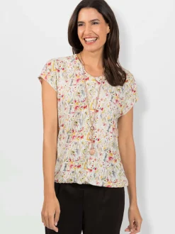 T shirt en viscose imprimé fleuri et encolure ronde manches courtes