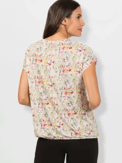 T shirt en viscose imprimé fleuri et encolure ronde manches courtes