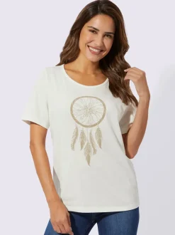 T shirt manches courtes avec col rond pur coton motif ethnique
