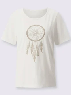 T shirt manches courtes avec col rond pur coton motif ethnique
